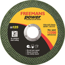 Freemans Cutting Wheel Abrasives INNER DIA. 22.23 MM, OUTER DIA 125 MM, RPM 12200, THICKNESS 1 MM
