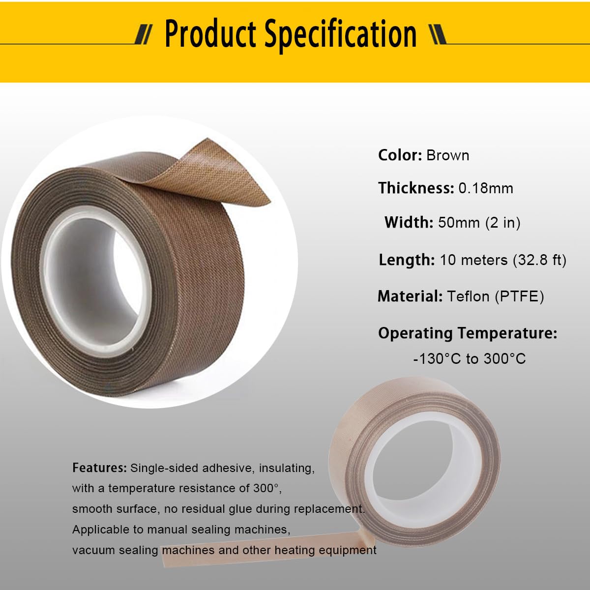 Generic MC 5NP Fabric Tape 50mm x 10m PTFE Coated Glass