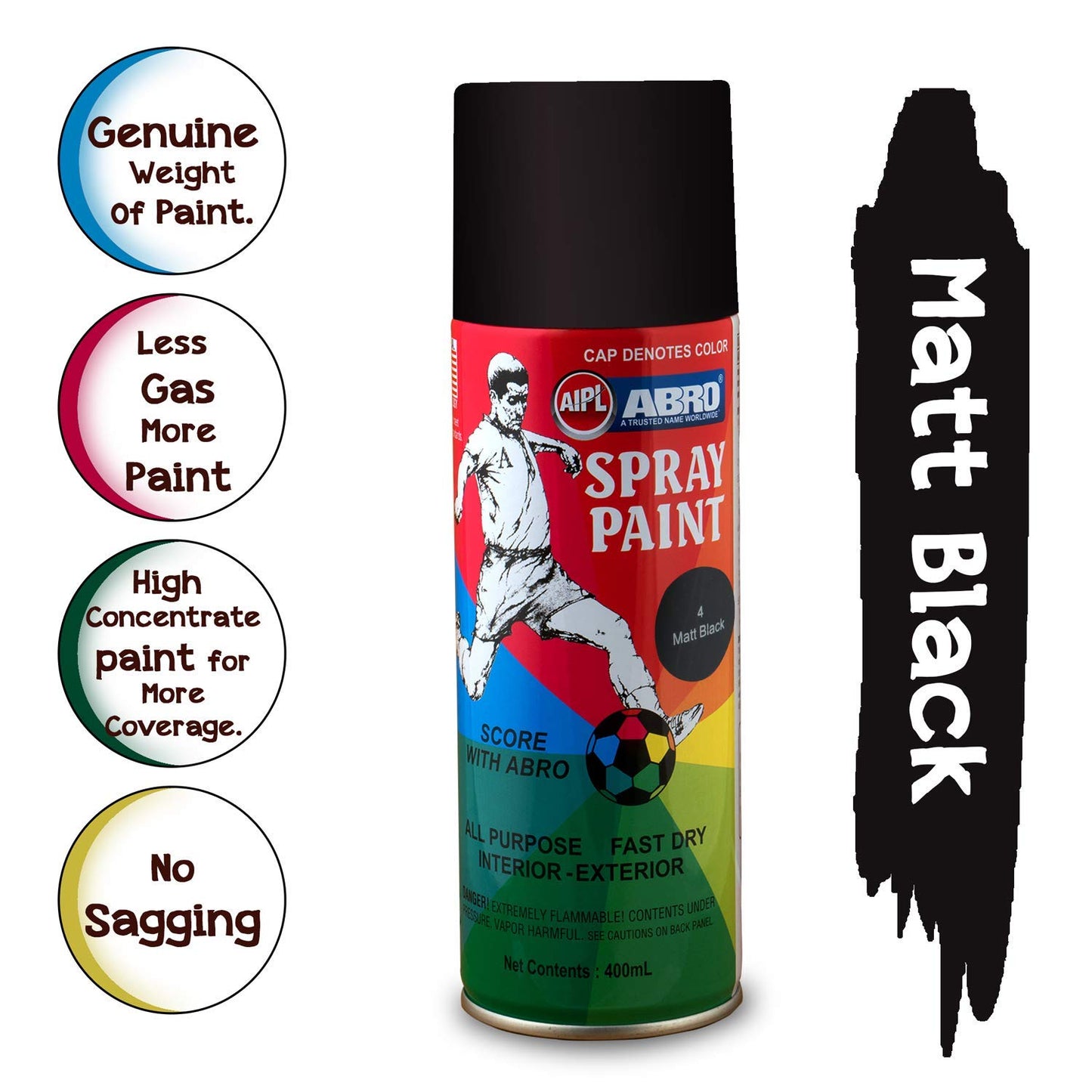 Abro Spray No Modifier CONTAINER 400ML, TYPE SPRAY PAINT BLACK