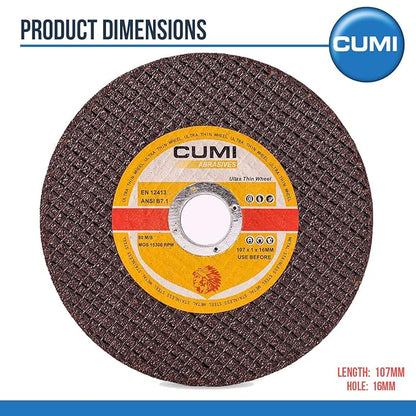 Cumi Wheel Cutting INNER DIAMETER 16 MM, MODEL NO BROR9U35602015, OUTER DIAMETER 107 MM, THICKNESS 1 MM