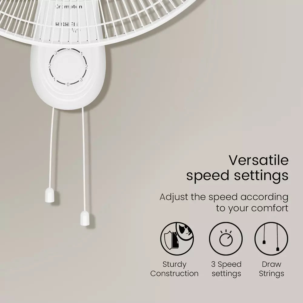 Crompton Fan Wall Mounted NUMBER OF BLADES 3, POWER RATING 58 WATT, SIZE 16 INCH, SPEED 1330 RPM, MODEL NO HIGH FLO NEO