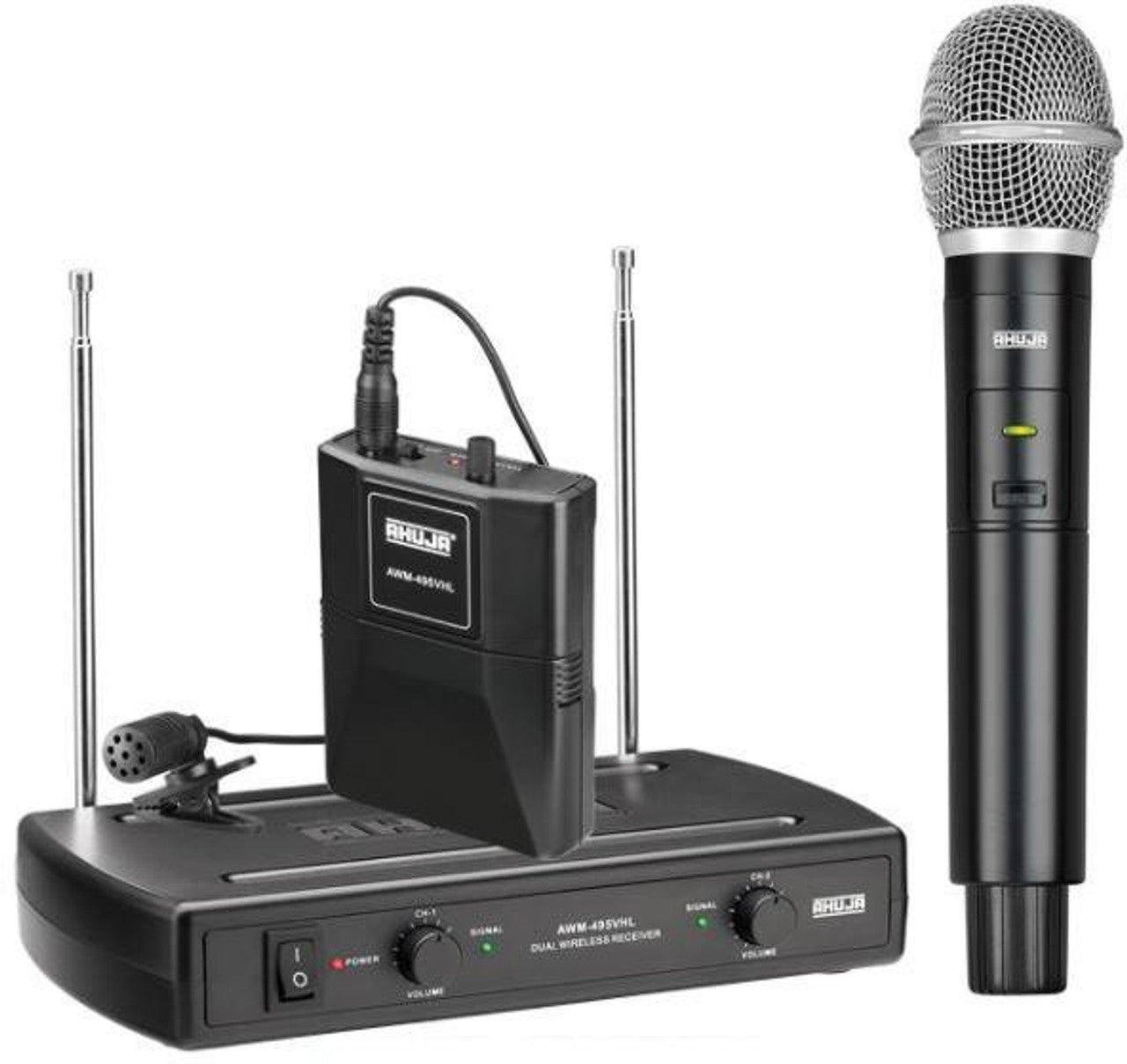 Ahuja Microphone Wireless AHUJA DUAL WIRELESS HAND + LAPEL COLLAR MICROPHONE, AWM 495VHL