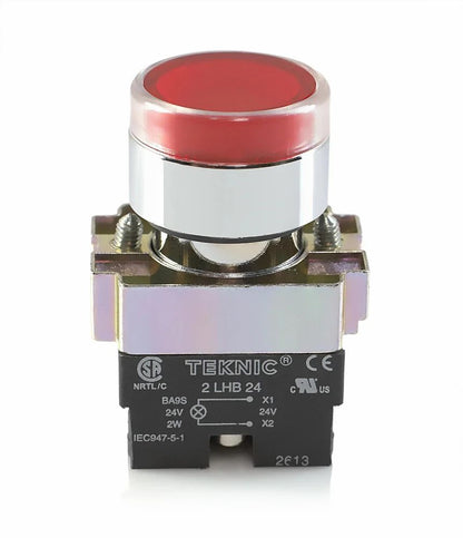 Teknic Push Button Make-Teknic, Push Button with Indication, Model-P2ALP3LB (D-22.5 mm),LED 24 Vdc Red